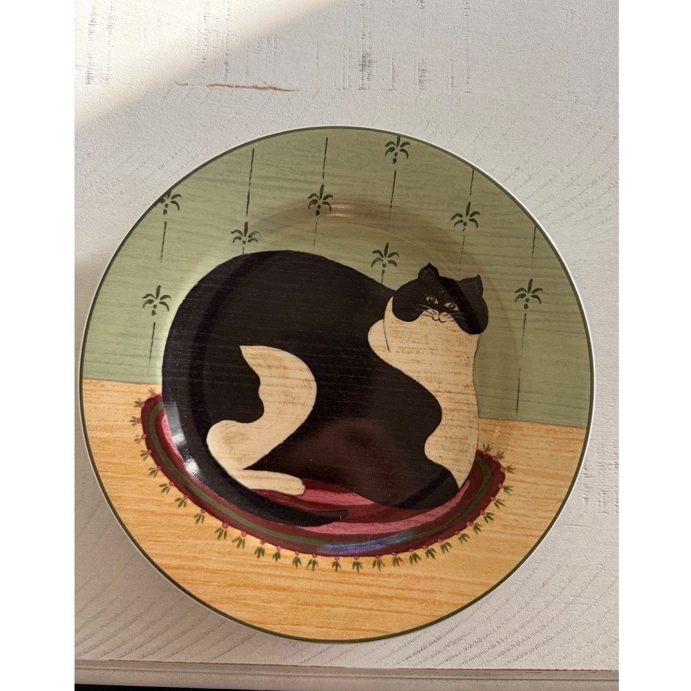 Warren Kimble Sakura Cat Collection Tuxedo Cat Stoneware Salad Plate 8 Inch 2000